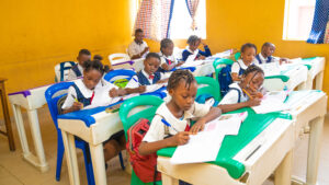 Pupils of ICAST School, Ibadan taking lessons in the classroom