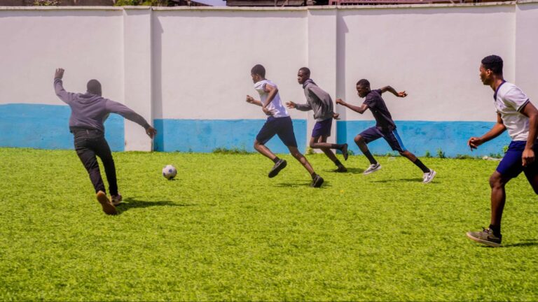 Students at ICAST School, Ibadan playing football