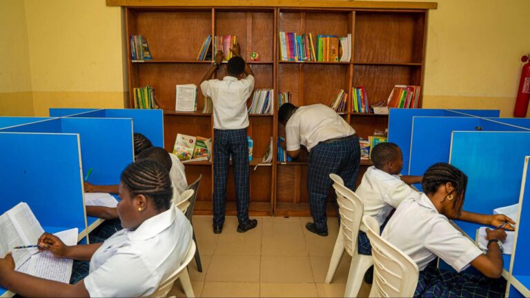 Students at ICAST School, Ibadan library